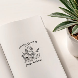 Custom Baby Dragon Bookplate Rubber Stamp