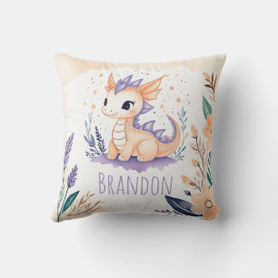 Custom Baby Dragon Pillow Boho Floral Design - 