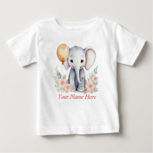 Custom Baby Elephant Balloon with Your Child Name Baby T-Shirt