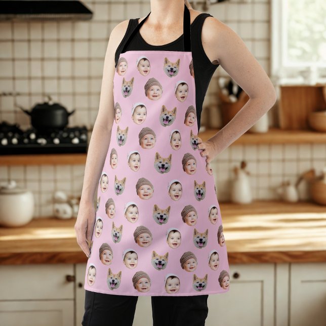 Custom Baby Face, Custom Family 3 Photos Pink Apron (Creator Uploaded)