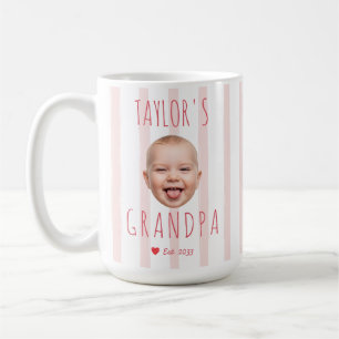 Custom Baby Face Grandpa Photo Pink Stripes Est Coffee Mug