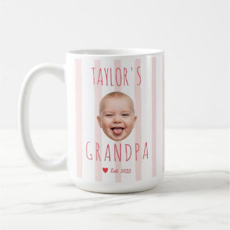 Custom Baby Face Grandpa Photo Pink Stripes Est Coffee Mug