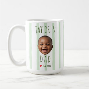 Custom Baby Face Photo Green Stripes New Dad Coffee Mug