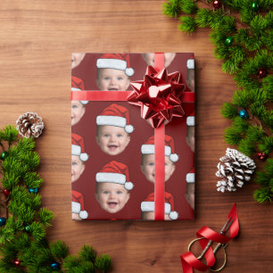 Custom Baby Face Photo Santa Claus Hat Christmas Wrapping Paper