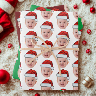 Custom Baby Face Photo Santa Claus Hat Christmas Wrapping Paper Sheet