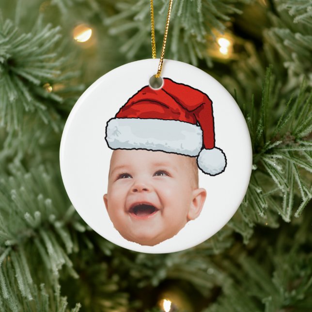 Custom Baby Face Photo Santa Hat Christmas Ceramic Tree Decoration (Tree)