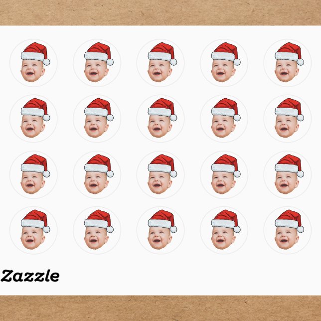 Custom Baby Face Photo Santa Hat Christmas Classic Round Sticker (Creator Uploaded)