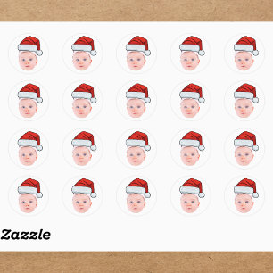 Custom Baby Face Photo Santa Hat Christmas Classic Round Sticker
