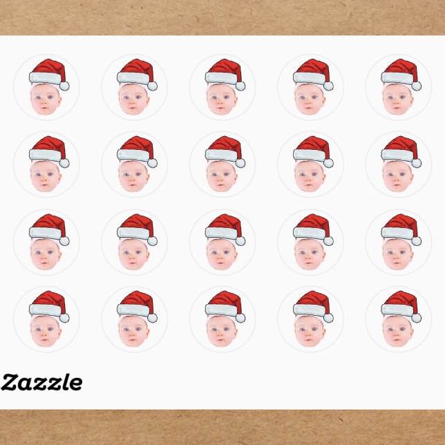 Custom Baby Face Photo Santa Hat Christmas Classic Round Sticker (Creator Uploaded)