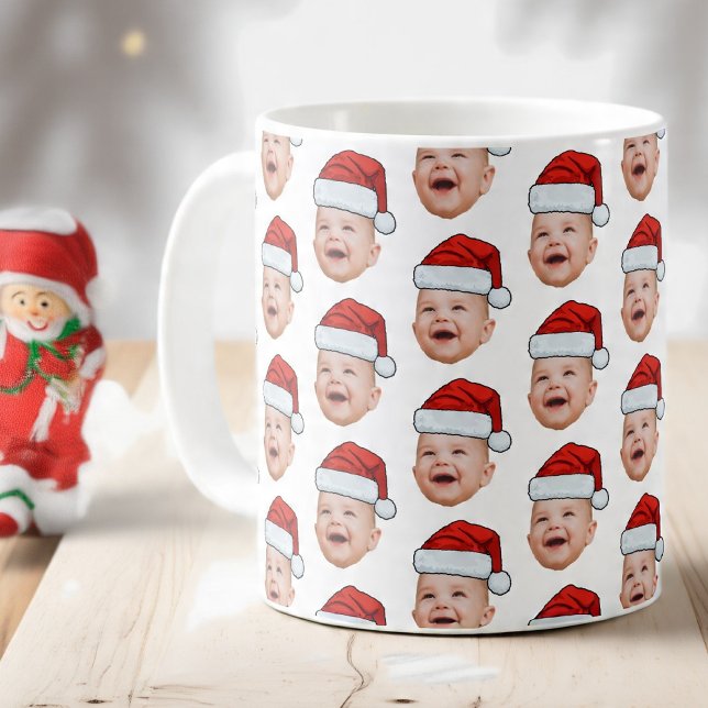 Custom Baby Face Photo Santa Hat Christmas Coffee Mug (Creator Uploaded)