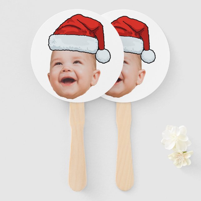 Custom Baby Face Photo Santa Hat Christmas Hand Fan (Front and Back)