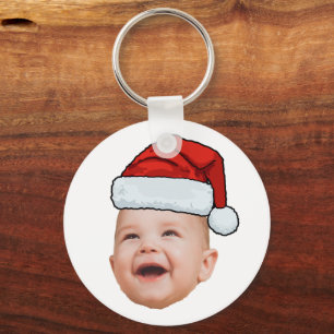 Custom Baby Face Photo Santa Hat Christmas Key Ring