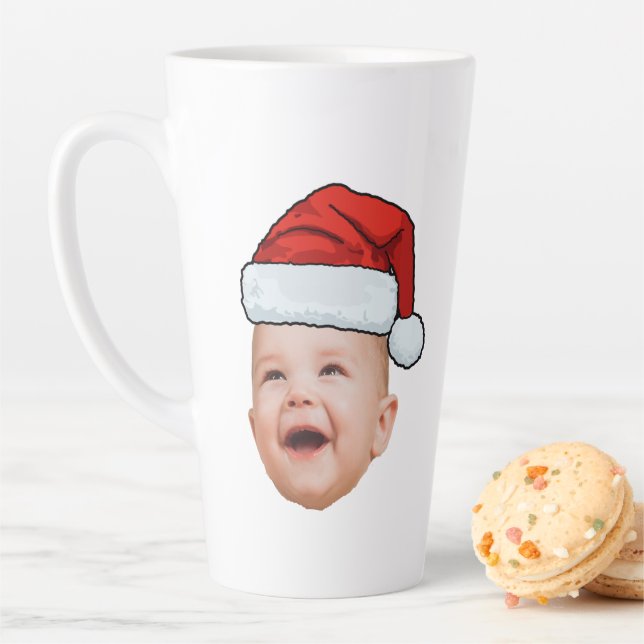 Custom Baby Face Photo Santa Hat Christmas Latte Mug (In Situ)