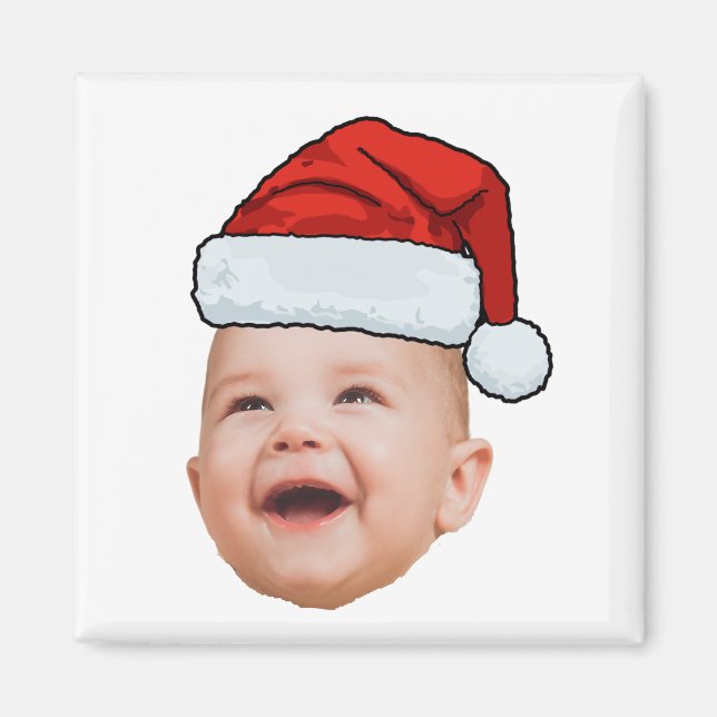 Custom Baby Face Photo Santa Hat Christmas Magnet (Front)