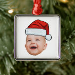 Custom Baby Face Photo Santa Hat Christmas Metal Tree Decoration<br><div class="desc">Custom Baby Face Photo Santa Hat Christmas Metal Ornament</div>