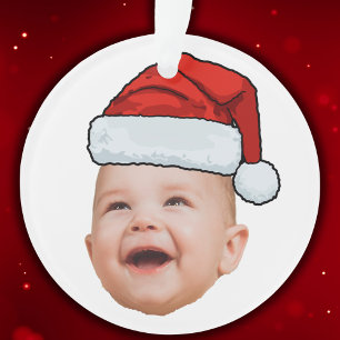 Custom Baby Face Photo Santa Hat Christmas Ornament