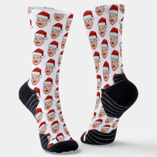 Custom Baby Face Photo Santa Hat Christmas Socks