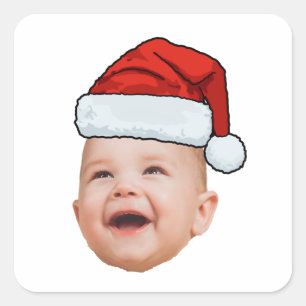 Custom Baby Face Photo Santa Hat Christmas Square Sticker