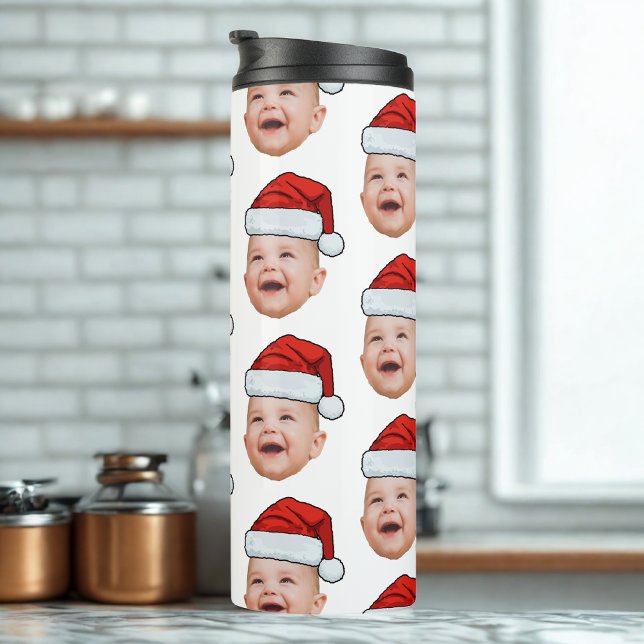 Custom Baby Face Photo Santa Hat Christmas Thermal Tumbler (Creator Uploaded)
