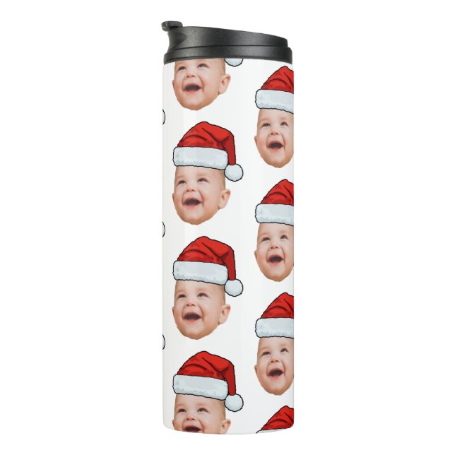 Custom Baby Face Photo Santa Hat Christmas Thermal Tumbler (Rotated Right)