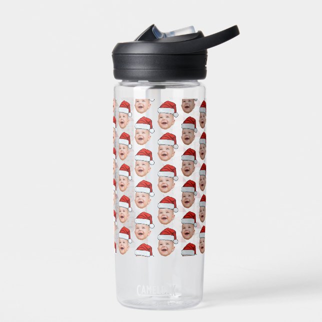 Custom Baby Face Photo Santa Hat Christmas Water Bottle (Left)