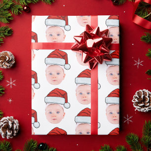 Custom Baby Face Photo Santa Hat Christmas Wrapping Paper