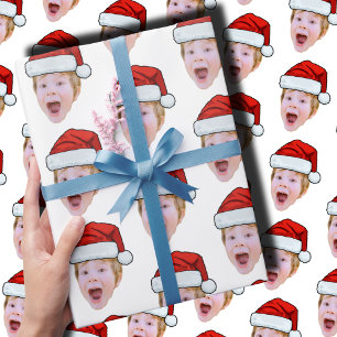Custom Baby Face Photo Santa Hat Christmas Wrapping Paper