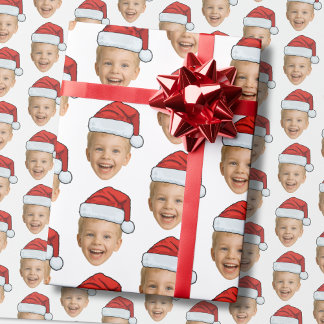 Custom Baby Face Photo Santa Hat Christmas Wrapping Paper