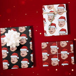Custom Baby Face Photo Santa Hat Wrapping Paper Sheet