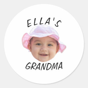 Custom Baby Face Photo Text Grandma Classic Round Sticker