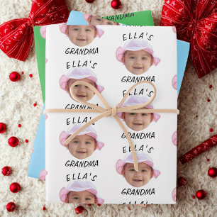 Custom Baby Face Photo Text Grandma Wrapping Paper Sheet