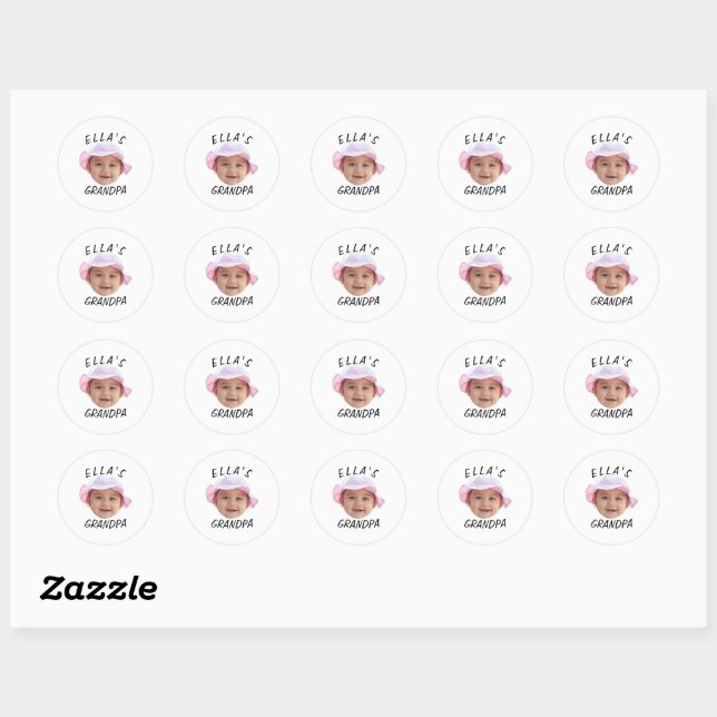 Custom Baby Face Photo Text Grandpa Classic Round Sticker (Sheet)