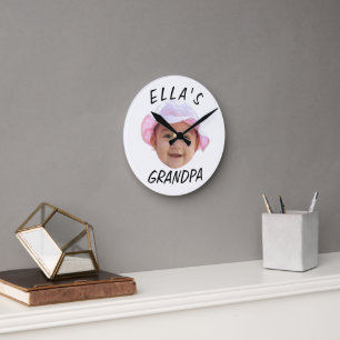 Custom Baby Face Photo Text Grandpa Round Clock