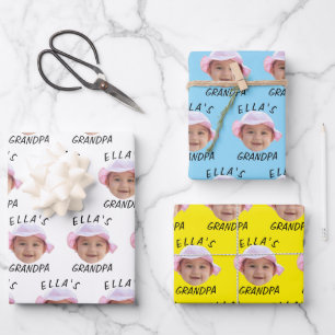 Custom Baby Face Photo Text Grandpa Wrapping Paper Sheet