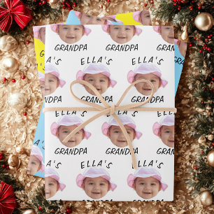 Custom Baby Face Photo Text Grandpa Wrapping Paper Sheet