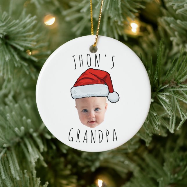 Custom Baby Face Santa Hat Christmas Photo Ceramic Tree Decoration (Tree)
