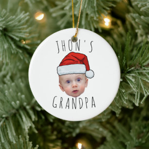 Custom Baby Face Santa Hat Christmas Photo Ceramic Tree Decoration