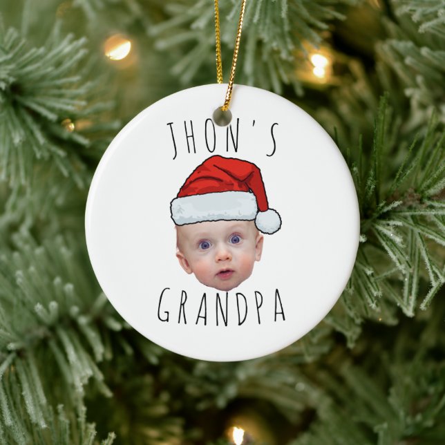 Custom Baby Face Santa Hat Christmas Photo Ceramic Tree Decoration (Tree)