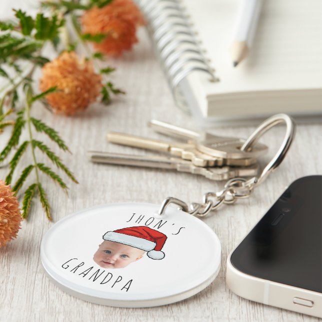 Custom Baby Face Santa Hat Christmas Photo Key Ring (Front Right)