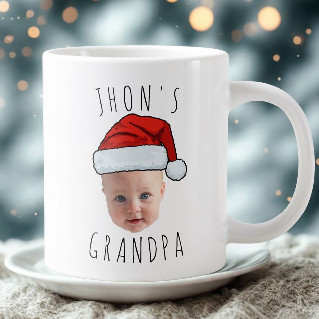 Custom Baby Face Santa Hat Christmas Photo Large Coffee Mug (Creator Uploaded)