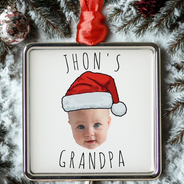 Custom Baby Face Santa Hat Christmas Photo Metal Tree Decoration (Creator Uploaded)