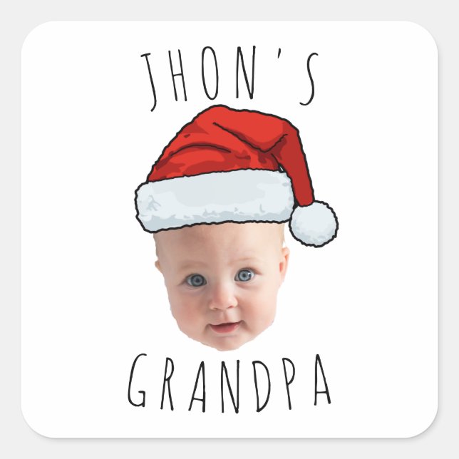 Custom Baby Face Santa Hat Christmas Photo Square Sticker (Front)