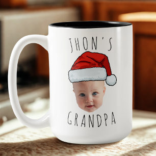 Custom Baby Face Santa Hat Christmas Photo Two-Tone Coffee Mug