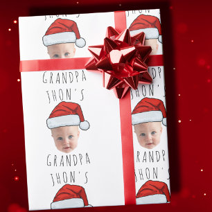 Custom Baby Face Santa Hat Christmas Photo Wrapping Paper