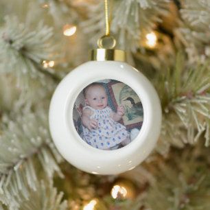 Custom Baby Family Pet Photo Ceramic Ball Christmas Ornament