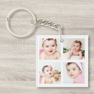 Custom Baby Family Photo Collage White 4 Images Key Ring