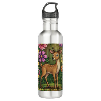 Custom Baby Fawn- Personalised Woodland Name 710 Ml Water Bottle