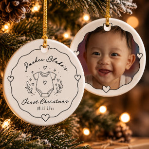 Custom Baby First Christmas Photo Heart Frame Ceramic Tree Decoration