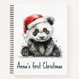 Custom Baby First Christmas Watercolor Panda Santa Notebook