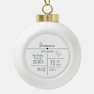 Custom Baby Girl Birth Stats Photo Keepsake Ceramic Ball Christmas Ornament
